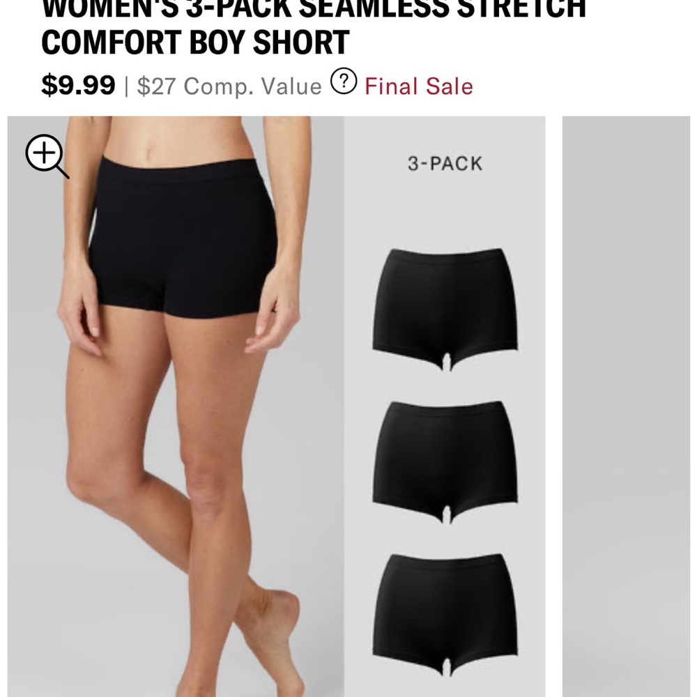 32 Degrees Black Seamless Boy Short Panties 3-Pack